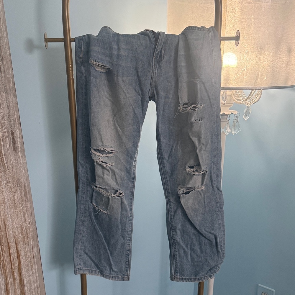 Flying Monkey Men's Relaxed Distressed Light Blue Jeans